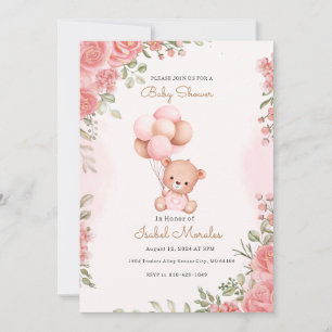 Cute Elephant Watercolor Baby Girl Shower Invitation
