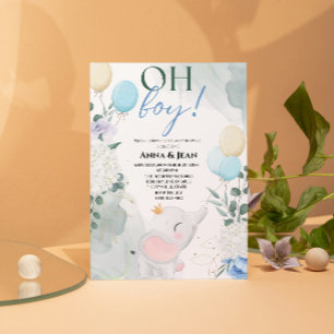 cute elephant Watercolor balloon baby shower boy Invitation
