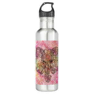 Cute Elephant Watercolor hand drawn Henna floral 710 Ml Water Bottle