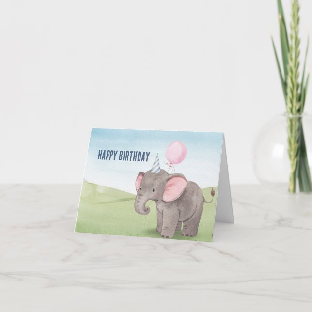 Cute elephant watercolor Happy birthday Card (Front)