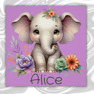 Cute Elephant Watercolor With Monogram Name   Poster