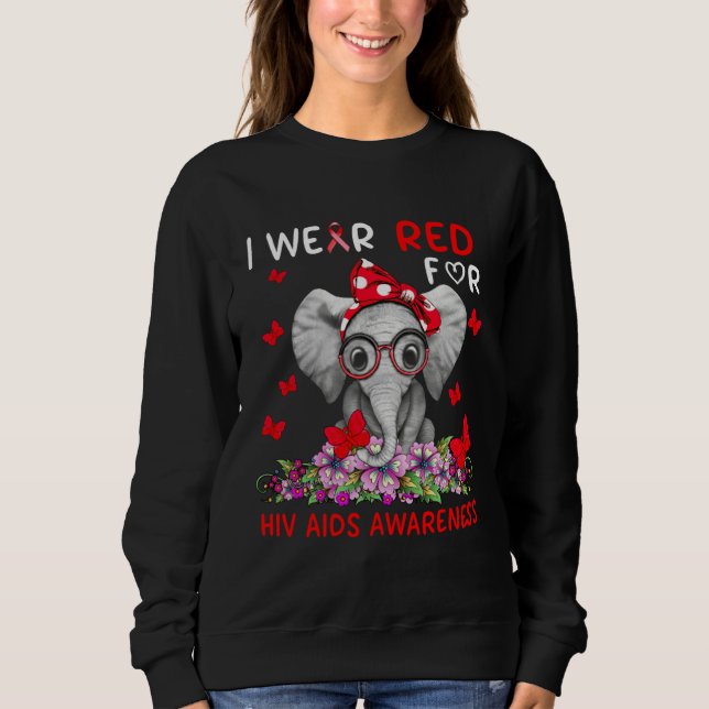 Cute Elephant Wear Red Ribbon For HIV AIDS Awarene Sweatshirt (Front)