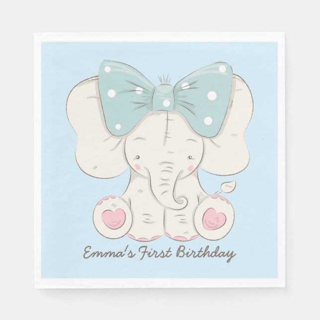 Cute Elephant with a Bow. Napkin (Front)