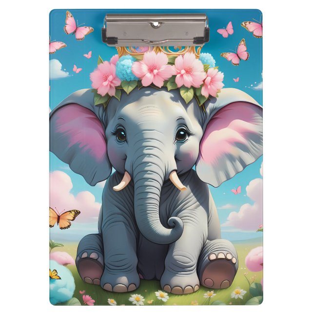 Cute Elephant with a flower crown Clipboard (Front)