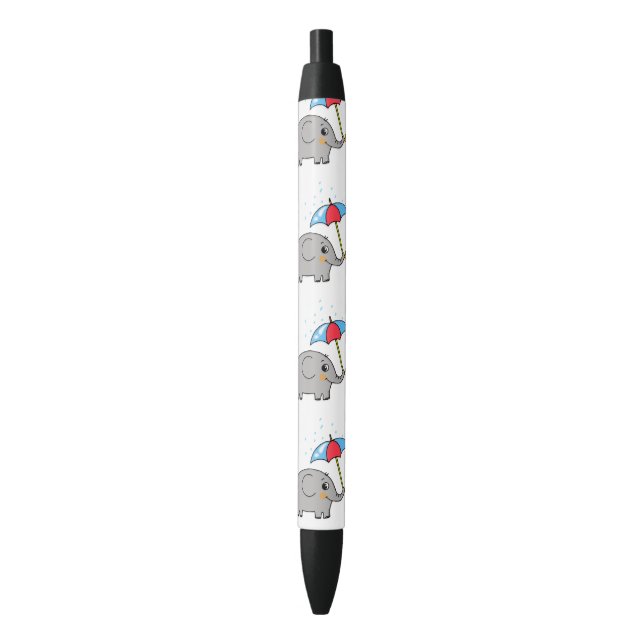 cute elephant with an umbrella - black ink pen (Front Vertical)