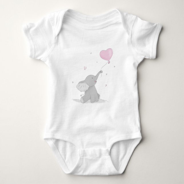 Cute Elephant with Balloon Baby Bodysuit (Front)