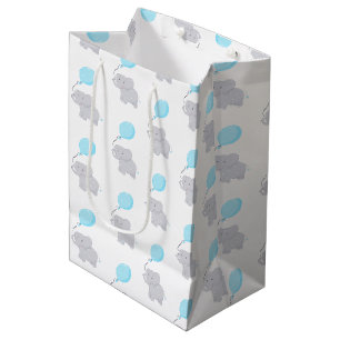 Cute Elephant with Balloon Baby Boy Medium Gift Bag