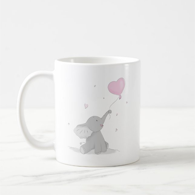 Cute Elephant with Balloon Baby Shower Coffee Mug (Left)