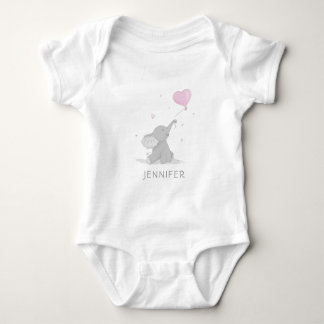 Cute Elephant with Balloon Name Baby Bodysuit