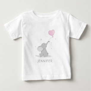 Cute Elephant with Balloon Name Baby T-Shirt