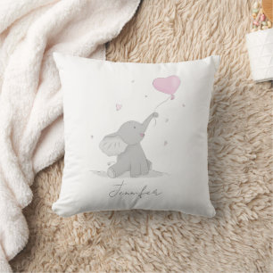 Cute Elephant with Balloon Name Cushion