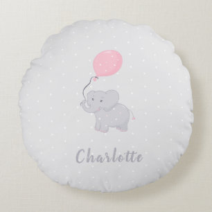 Cute Elephant with Balloon Round Cushion