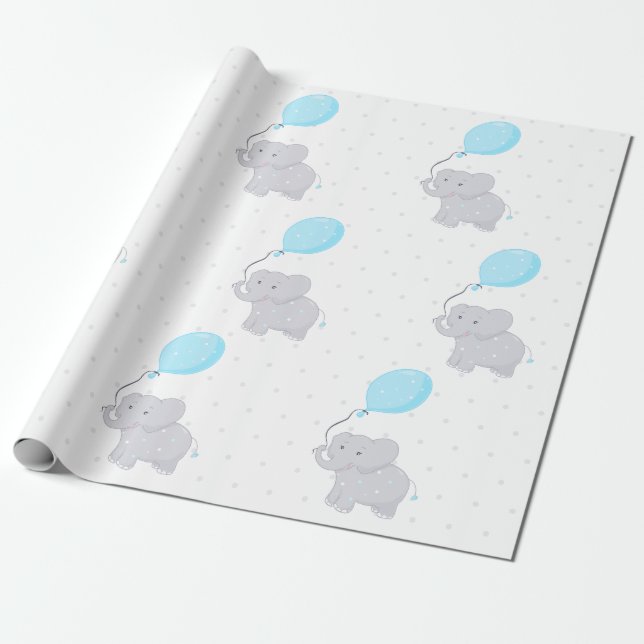 Cute Elephant with Balloon Wrapping Paper (Unrolled)