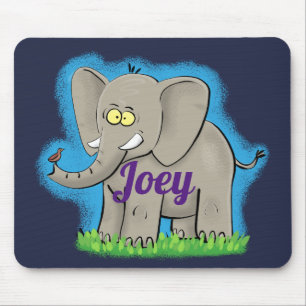 Cute elephant with bird cartoon mouse pad