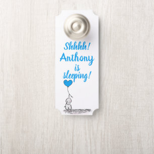 Cute Elephant With Blue Balloon Baby Is Sleeping Door Hanger