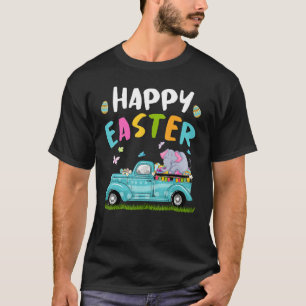 Cute Elephant With Bunny Ears Egg Hunting Truck Ea T-Shirt