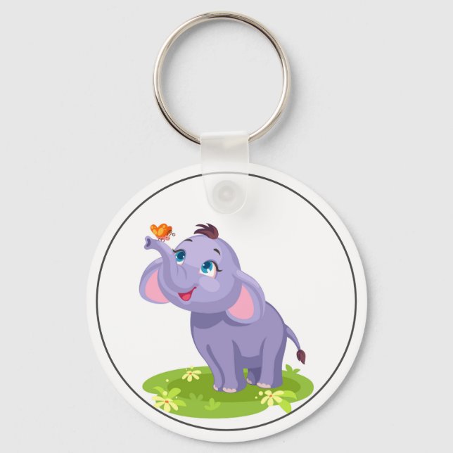 Cute Elephant with butterfly Key Ring (Front)
