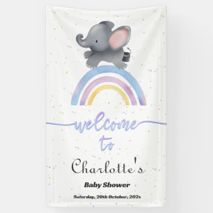 Cute Elephant with Colourful Rainbow Baby Shower Banner