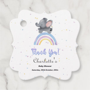 Cute Elephant with Colourful Rainbow Baby Shower Favour Tags