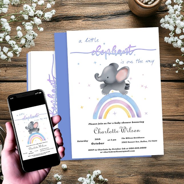 Cute Elephant with Colourful Rainbow Baby Shower Invitation (Creator Uploaded)