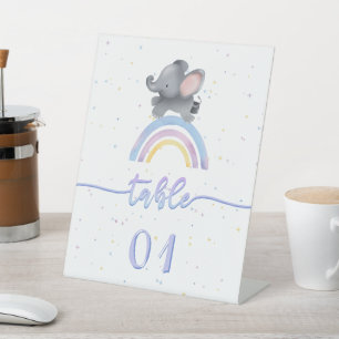 Cute Elephant with Colourful Rainbow Baby Shower Pedestal Sign