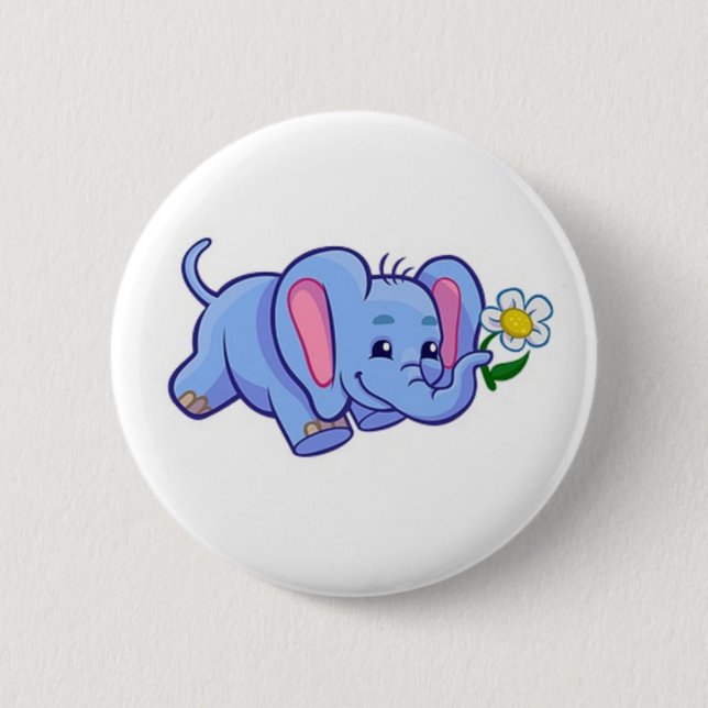 Cute Elephant with Flower Jungle Animal Kids 6 Cm Round Badge (Front)