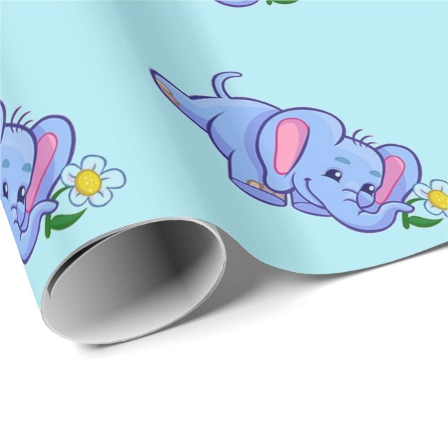 Cute Elephant with Flower Jungle Animal Kids Wrapping Paper (Roll Corner)