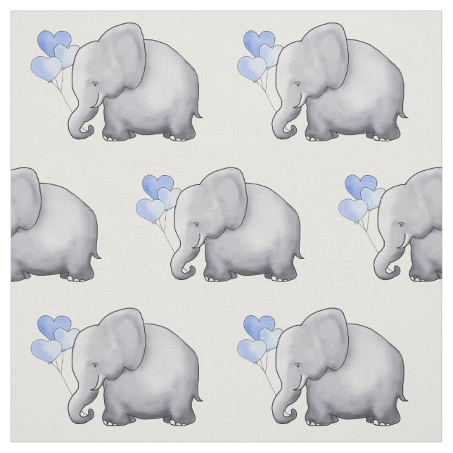 Cute Elephant with Heart Balloons Baby Boy Nursery Fabric (Swatch)