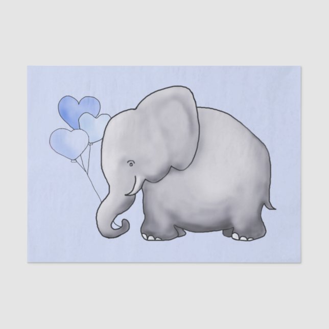 Cute Elephant with Heart Balloons Baby Boy Shower Tissue Paper (Front)