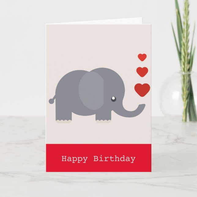 Cute elephant with hearts birthday love card (Front)