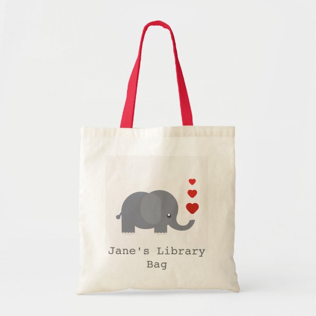 Cute elephant with hearts kid's library bag (Front)