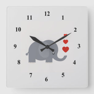 Cute elephant with hearts whimsical love square wall clock