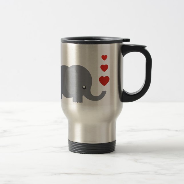 Cute elephant with hearts whimsical love travel mug (Right)