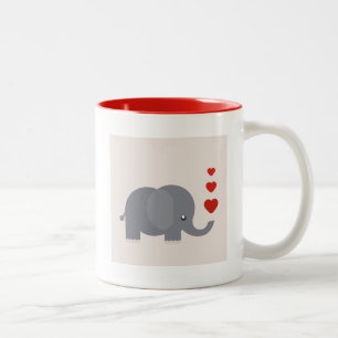 Cute elephant with hearts whimsical love Two-Tone coffee mug