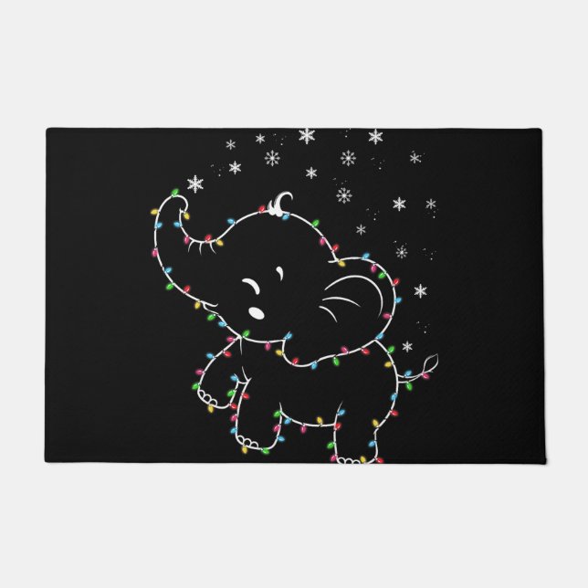 cute elephant with led lines merry christmas costu doormat (Front)