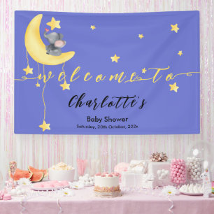 Cute Elephant With Little Butterfly Baby Shower Banner