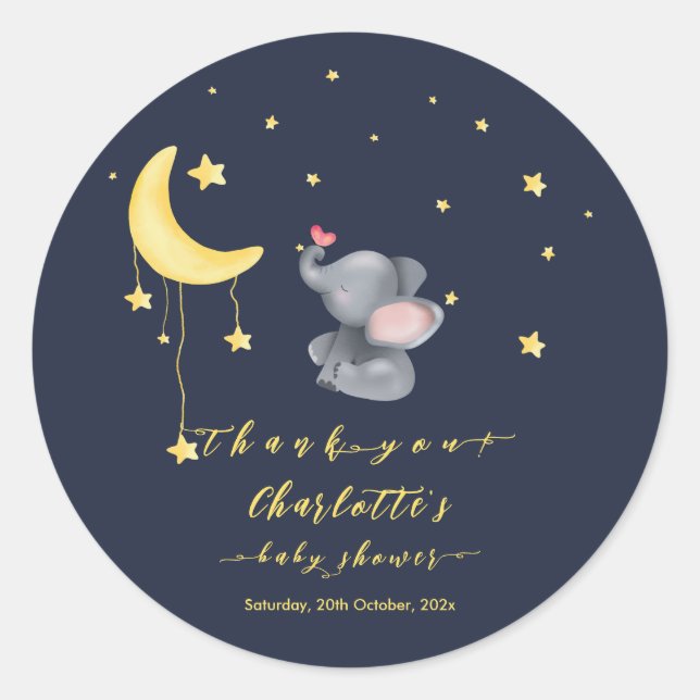 Cute Elephant With Little Butterfly Baby Shower Classic Round Sticker (Front)