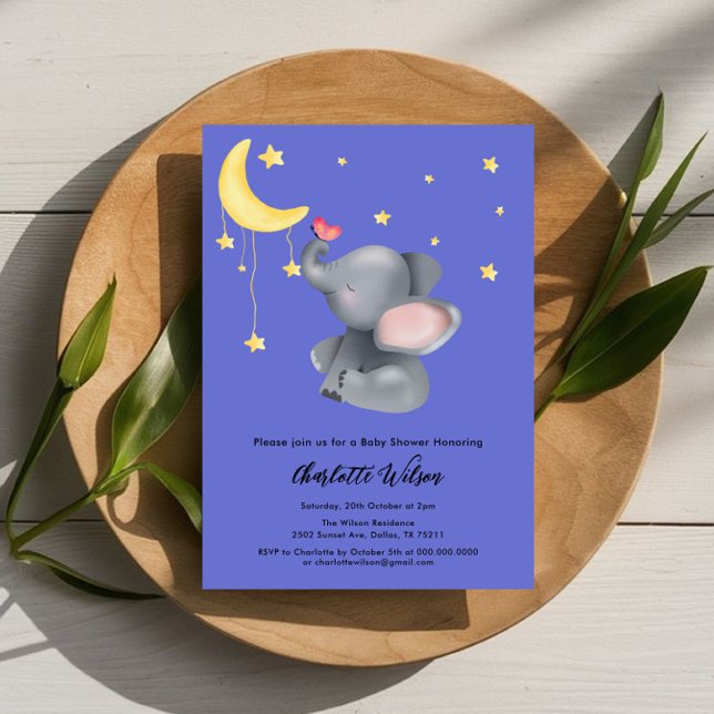 Cute Elephant With Little Butterfly Baby Shower Invitation (Creator Uploaded)