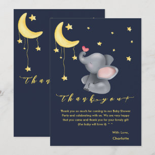 Cute Elephant With Little Butterfly Baby Shower Thank You Card
