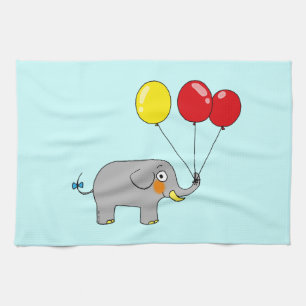 Cute elephant with party balloons tea towel
