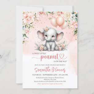 Cute elephant with pink balloons and flowers girl invitation