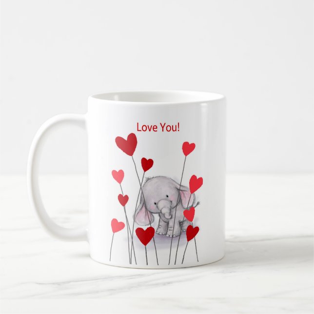 Cute elephant with red hearts mug (Left)