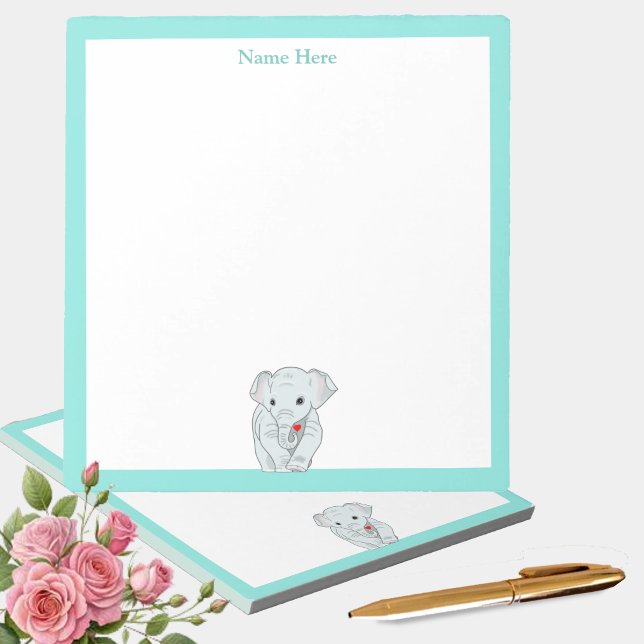 Cute Elephant with Turquoise Frame Simple Notepad (Creator Uploaded)