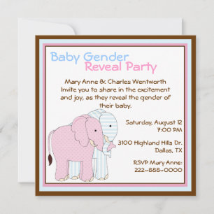 Cute Elephants Baby Gender Reveal Party Invitation