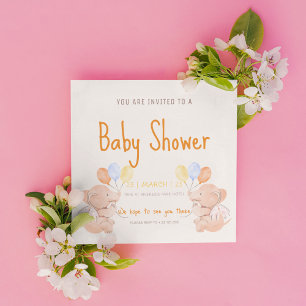 Cute Elephants Baby Shower Invitation
