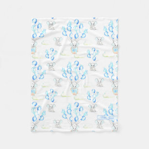 Cute Elephants Balloons & Clouds Baby Boy Pattern Fleece Blanket