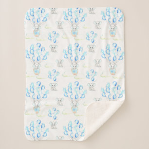 Cute Elephants Balloons & Clouds Baby Boy Pattern Sherpa Blanket