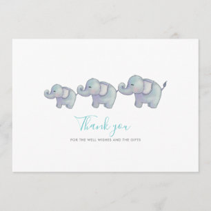 Cute Elephants Blue Boy Baby Shower   Thank You Card