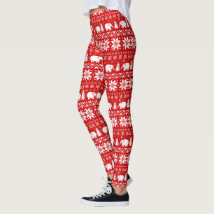 Cute Elephants Christmas Sweater Pattern Leggings