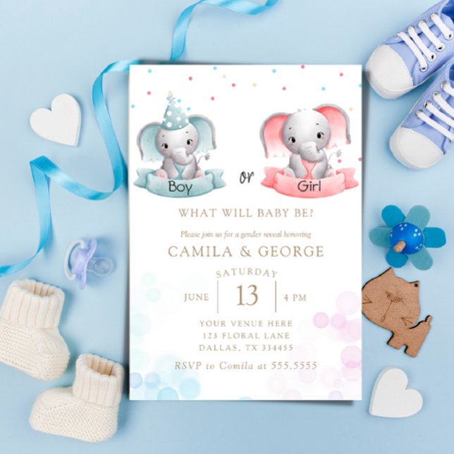 cute elephants gender reveal baby shower invitation (Creator Uploaded)